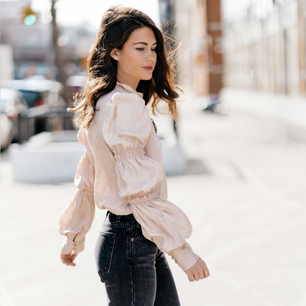 Rebecca Taylor Silk Ruffled Sleeve Blouse with glitter details